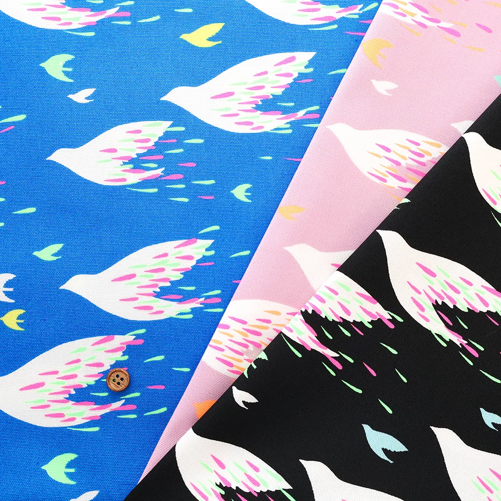 コットンオックス蛍光プリント生地　Flapping Bird