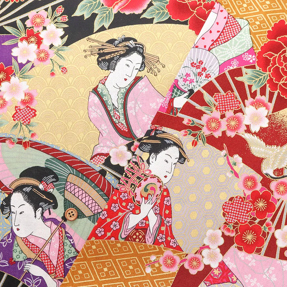 コットンスケアラメプリント生地　鼓芸者