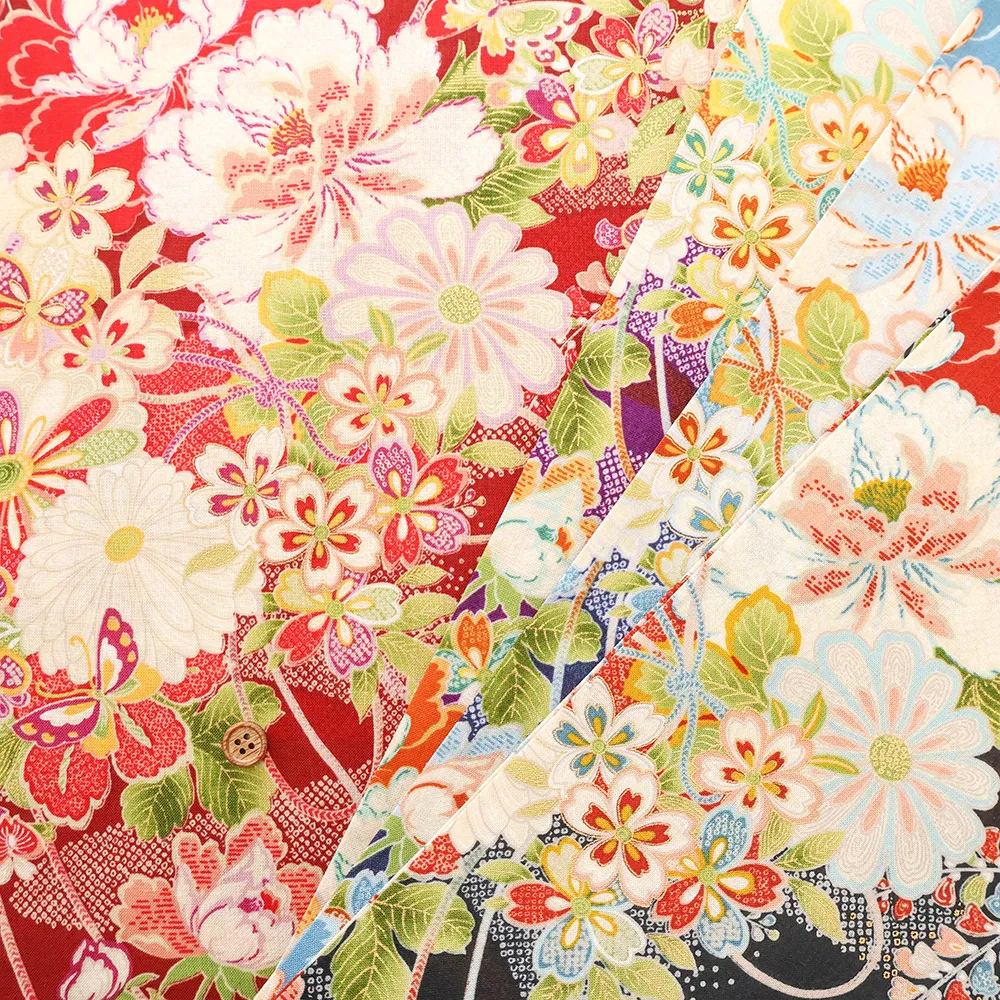 コットンスケアプリント生地　花金和柄　花蝶風月