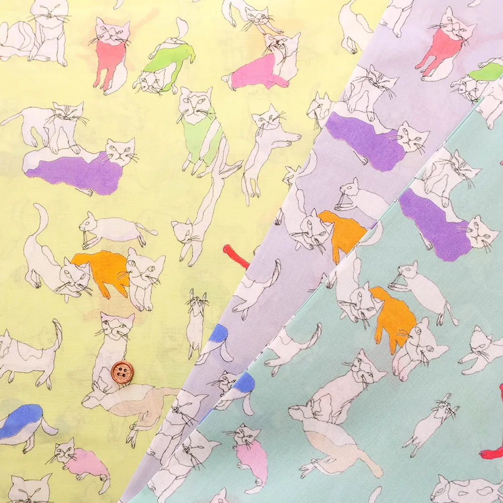 コットン60ローンインクジェットプリント生地　Shu Shiro×HOKKOH Cats